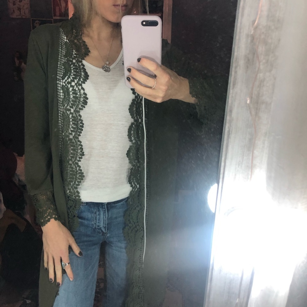 Green eyelet duster/cardigan
